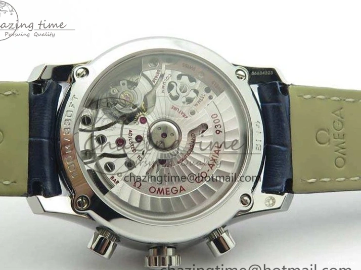 0308 MoistureWicking De Ville Chronograph SS OMF 1:1 Best Edition Blue Dial On Blue Leather Strap A 8110